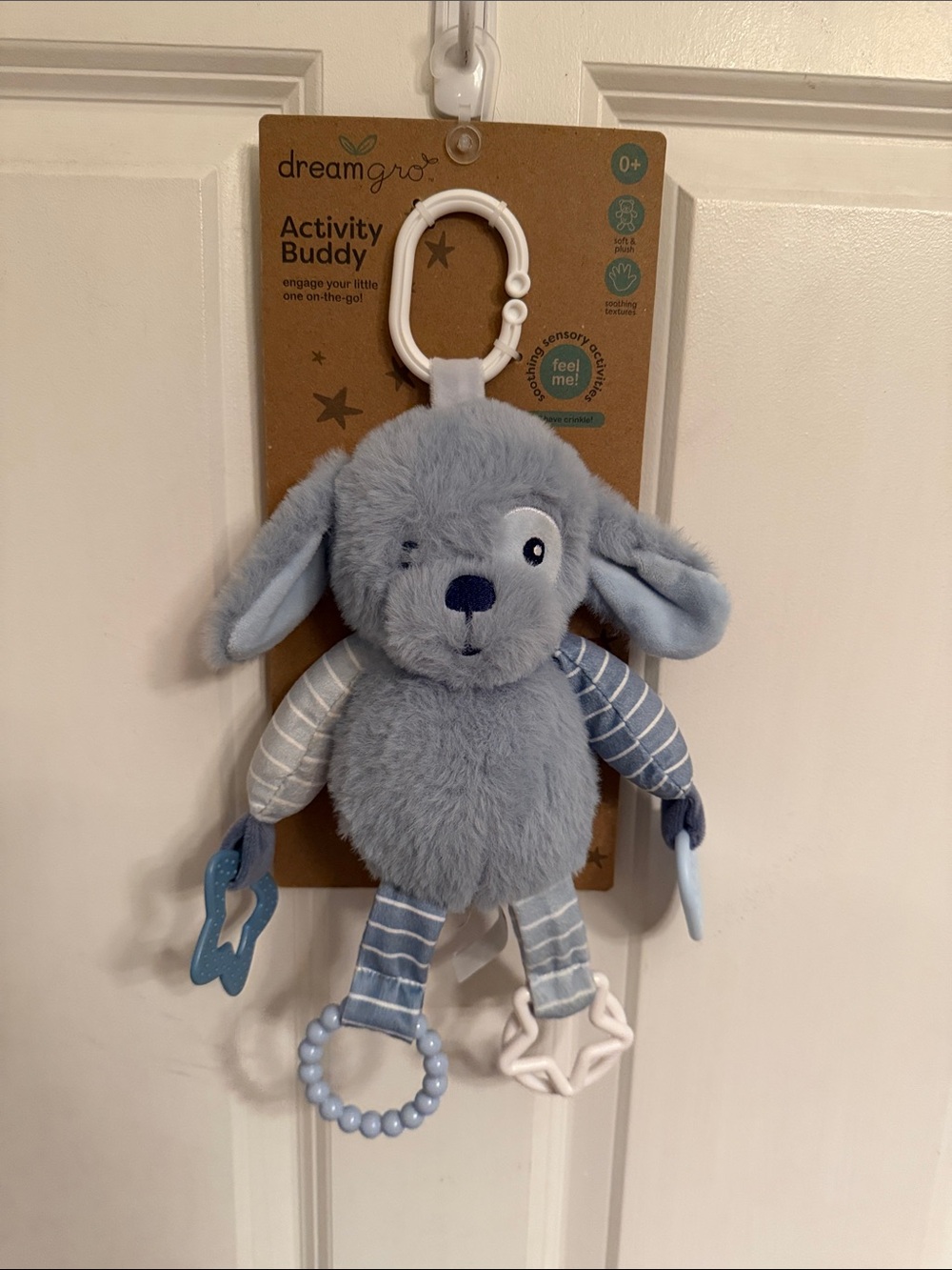 Dreamgro Activity Buddy Blue Puppy Dog Plush Teether Lovey Baby Toy Sensory New